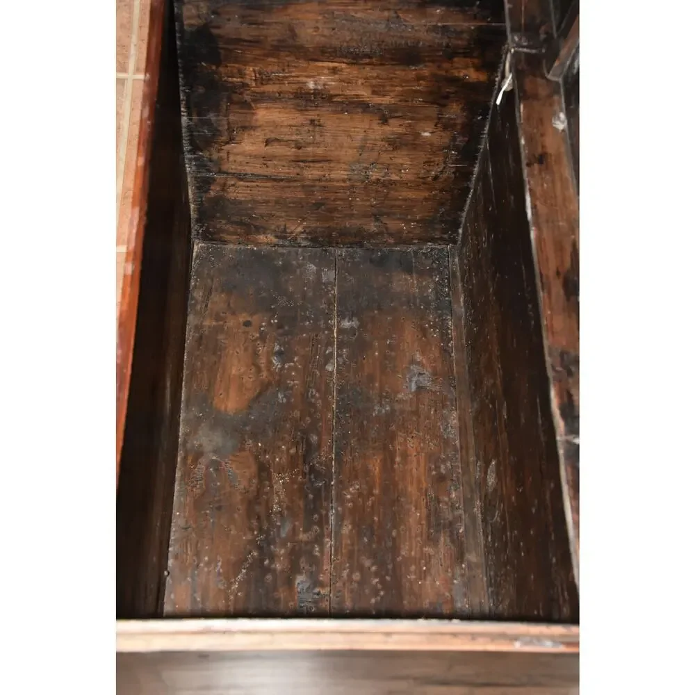Antique Chinese Lacquer Hand Painted Coffer Carved Elm Wood Chest/Trunk
